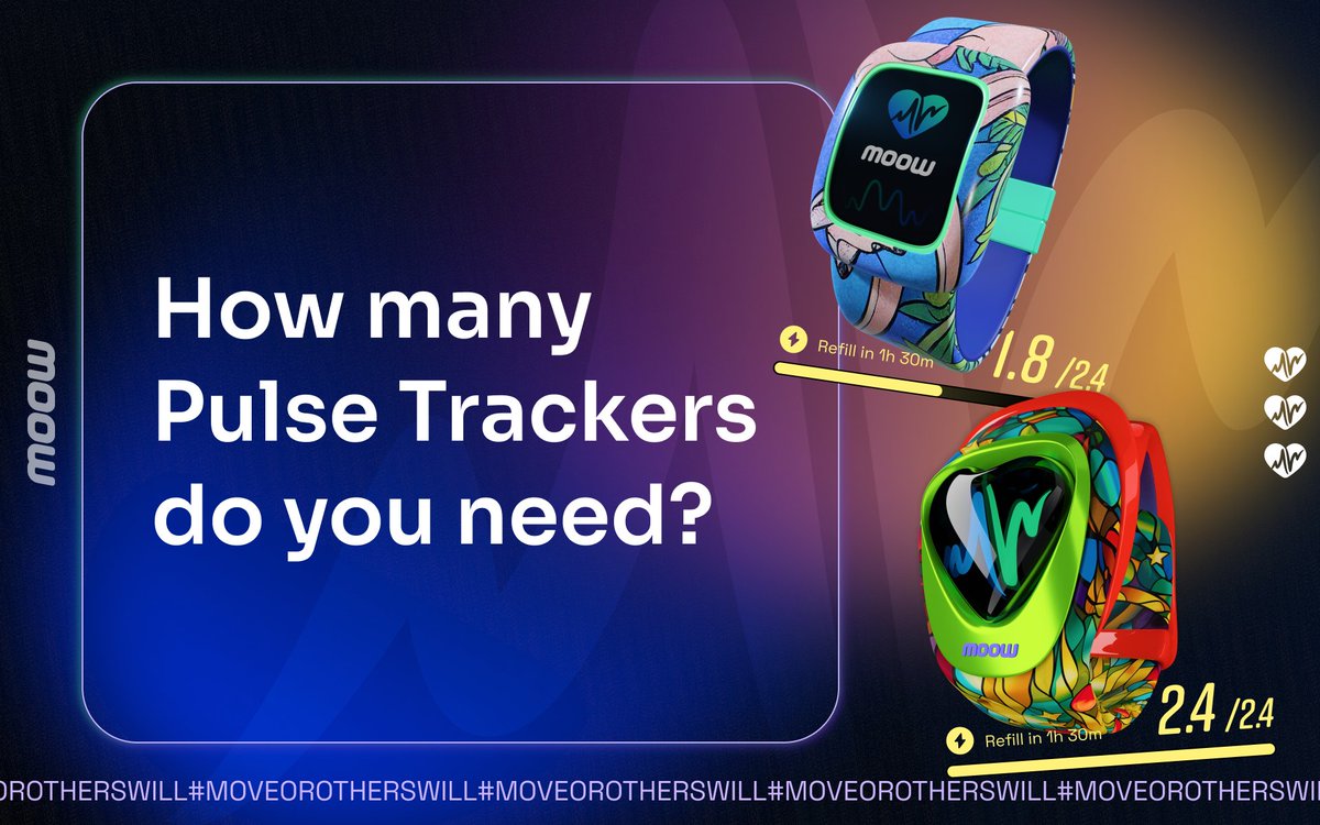 moow2earn's tweet photo. 📈 How many Pulse Trackers do you need to maximize your $TIC or $TAC earnings? Well, the answer is simple ― it all depends on your daily activities

🕛 Each Pulse Tracker, regardless of its rarity, has 2.4 energy points, which equates to 12 minutes of daily activity that can earn you $TIC or $TAC

🔄 The energy is restored every 6 hours by 25%, starting at 00:00 UTC

🧮 You can try the Free-To-Play Pulse Tracker after registering in the MOOW app to estimate your average available daily activities

🙌🏼 If you are stuck at the limit of eligible time for claiming, but want to earn more, there is a solution! You need to level up your Pulse Tracker or move to rarer Trackers

🤔 What is the ideal number of Trackers for you?