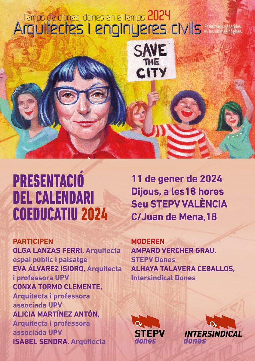 💜 Hui arriba el gran dia!

 11 de gener presentació a València del calendari “Temps de Dones, Dones en el temps 2024 Arquitectes i enginyeres civils”

Us esperem!

<a href="/STEPV_Iv/">STEPV-Iv</a>

<a href="/IntersindicalV/">Intersindical_Valen</a>

<a href="/OrgMujeresCI/">Organización de Mujeres 💜 CI</a> 

Més informació al cartell