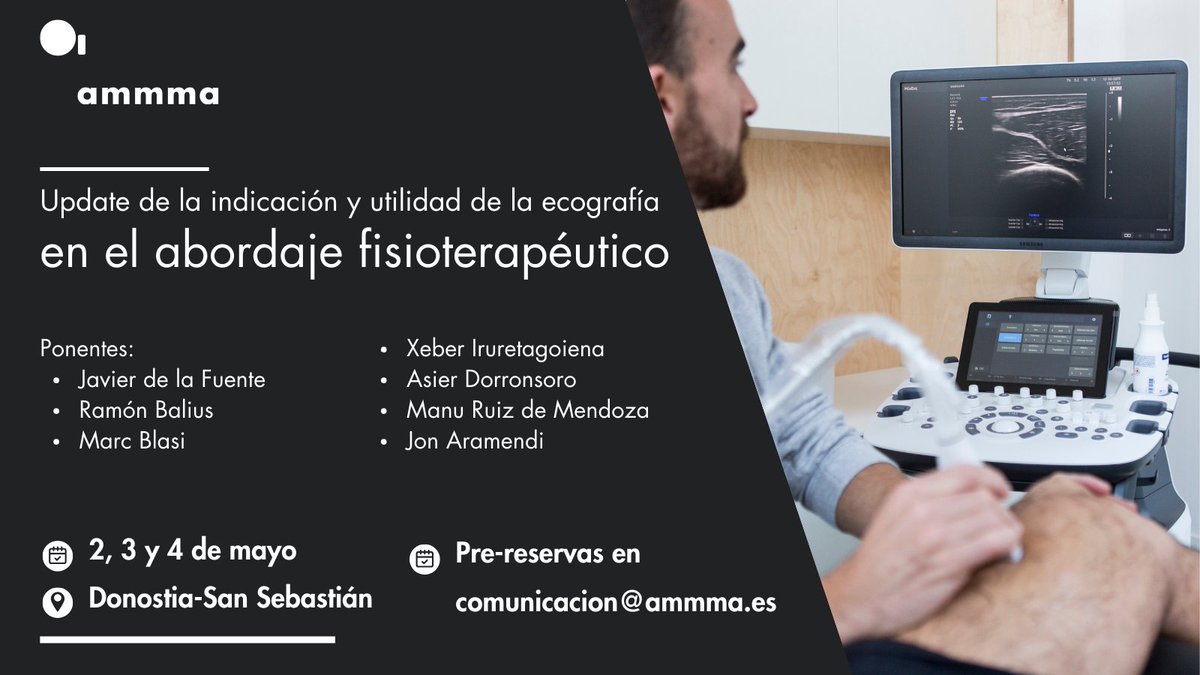 ¡Atención #fisioterapeuta! 📣 No te pierdas nuestro curso de #ecografía con expertos de renombre como Javier de la Fuente, <a href="/Dr_Ramon_Balius/">Ramon Balius</a> y Marc Blasi. ¡Una oportunidad única para aprender de los mejores! ammma.es/update-de-la-i…
