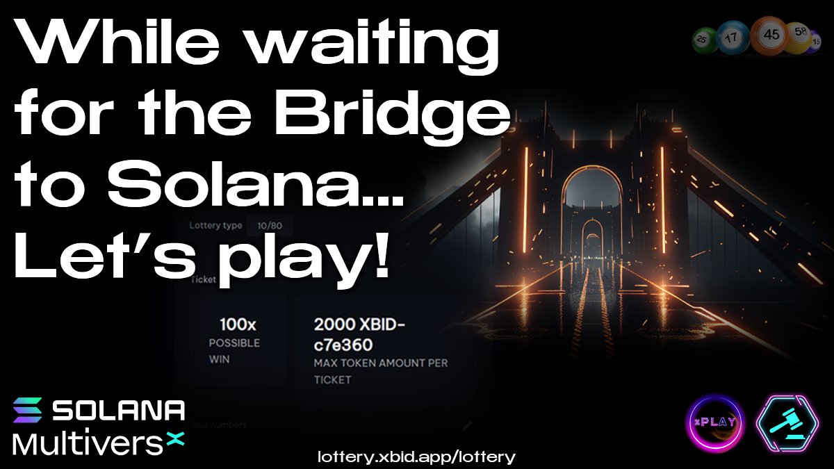Waiting for the <a href="/OneFinityChain/">OneFinity Chain | Testnet September 23rd</a> #Bridge to <a href="/solana/">Solana</a>...

Yes, $BTC ETF was Approved, but you know what's also cool? The #JACKPOT we have in our Lottery, over 850$!

🍀 Play &amp; Win! 🍀
lottery.xbid.app/lottery

<a href="/PulsarTransfer/">PulsarTransferBot</a> send 100000 MEX to 50 Reactions
#MultiversX #Solana #XBID