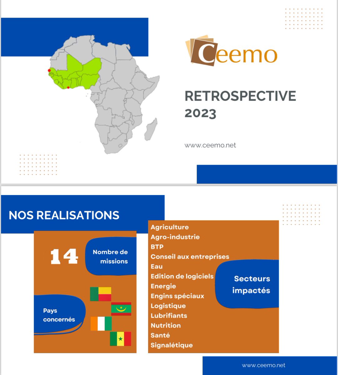 Ceemo_sn's tweet photo. Découvrez nos réalisations 2023, étude de cas…, et perspectives 2024 https://t.co/Vx9wUYBG4B

Ceemo accompagne la dynamique de votre expansion 🌍 en #Afrique de l’Ouest 

@OSCI_Federation @stratexio_fr @ApiexBenin @Adepme @Cgeci_Officiel @BCInter https://t.co/dF4rWKYuEL