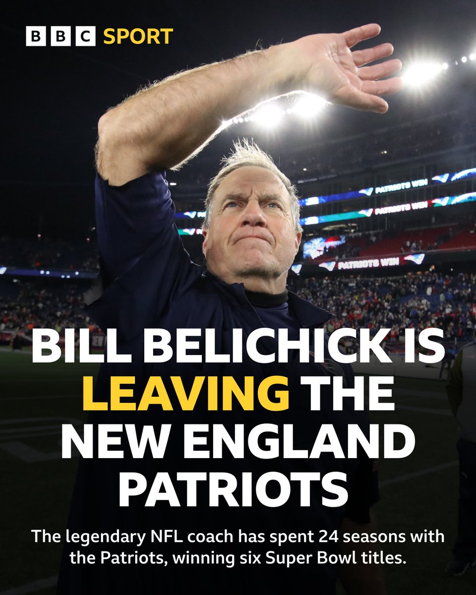 🗓️ 24 years 
🏆 6 Super Bowl titles 

The New England Patriots have confirmed the mutual exit of coach Bill Belichick 👋

#BBCNFL