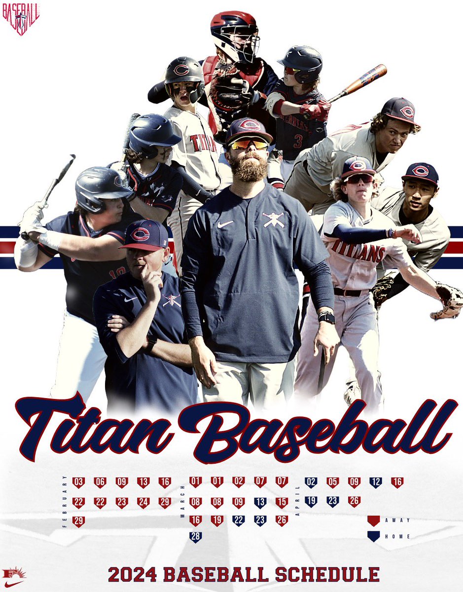 Cen10Baseball's tweet photo. 🚨SCHEDULE DROP🚨

Your 2024 Titans squad is ready to roll. We’ve got goals to achieve and we need your support! #GATA https://t.co/XLteWMtAKl
