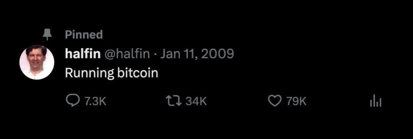 15 years since this iconic tweet from @halfin. Halfin was the first person to receive #Bitcoin , from none other than Satoshi Nakamoto himself. A legend of the industry 🫡 #btc #eth