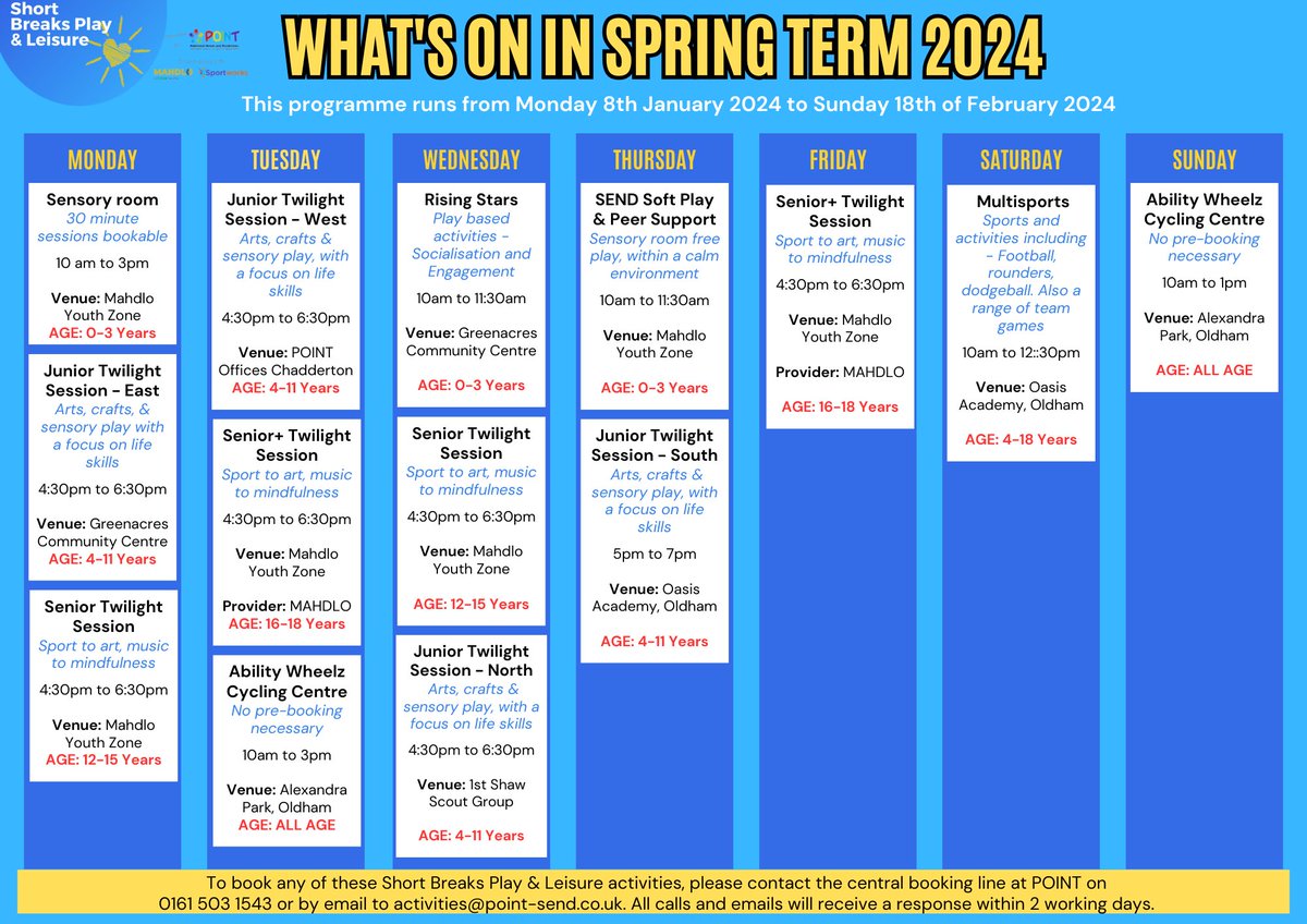 pointsend's tweet photo. Our new Short Breaks Play and Leisure programmes are now available to book.  

For more information about the activities on offer and how to book, please contact our team on 0161 503 1543 or email activities@point-send.co.uk

https://t.co/1bVm8Ip5SF https://t.co/o2CAXQonpz