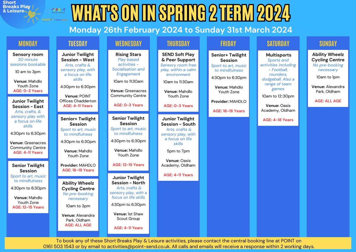 pointsend's tweet photo. Our new Short Breaks Play and Leisure programmes are now available to book.  

For more information about the activities on offer and how to book, please contact our team on 0161 503 1543 or email activities@point-send.co.uk

https://t.co/1bVm8Ip5SF https://t.co/o2CAXQonpz