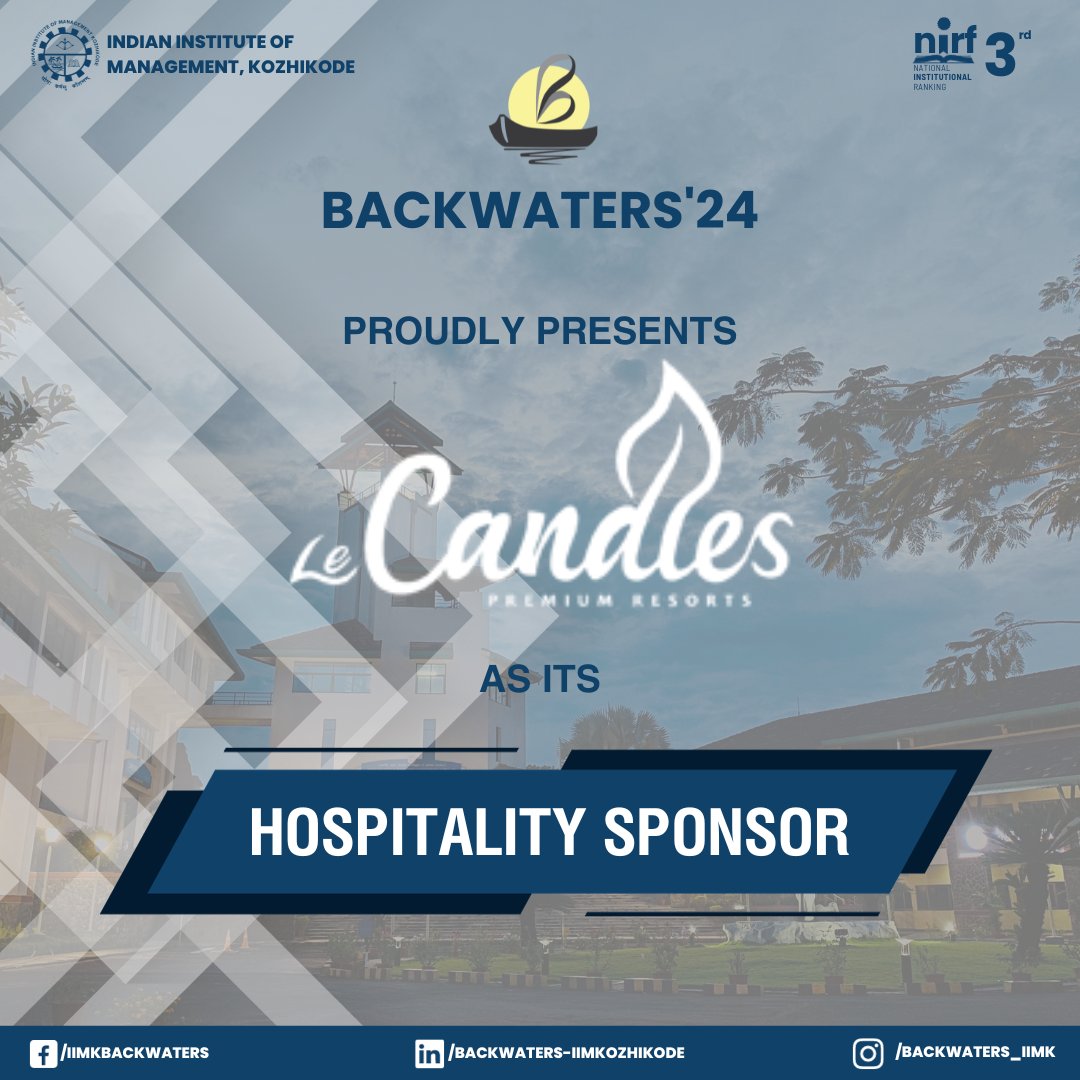 iimk_backwaters's tweet photo. Backwaters Committee is excited to declare Le Candles as the official Hospitality Partner for Backwaters 2024🎉
#Backwaters2024
#LeCandlesAtBackwaters
#CandlelitHospitality
#BackwatersExperience
#PartneringWithLeCandles https://t.co/REQJvALI3y