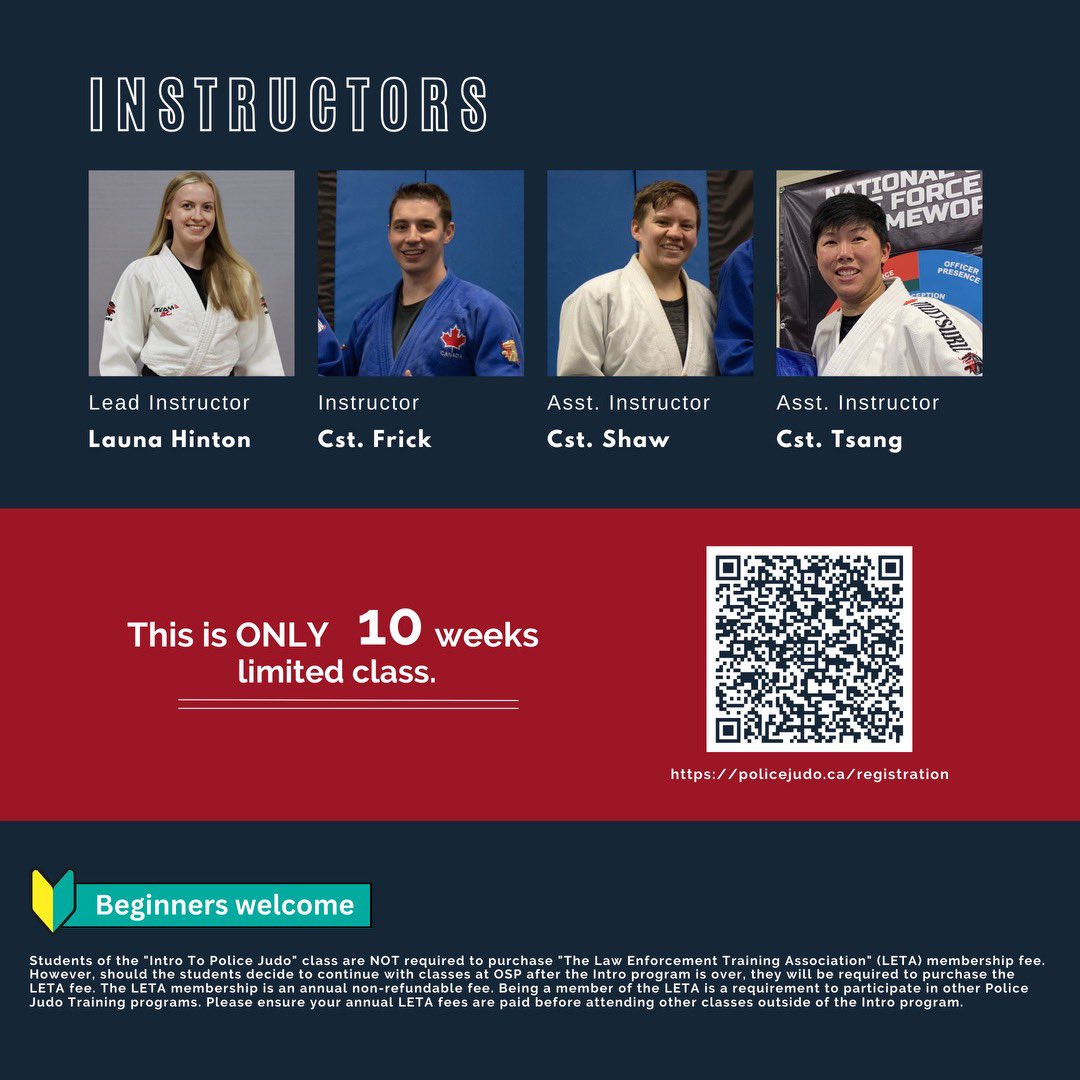 #SaveTheDate #RegisterNow #introduction #policejudo #trainthewayyouwork 

Intro to Police Judo Class #7 starts 2024 Feb 5th Monday 1700-18:30hrs