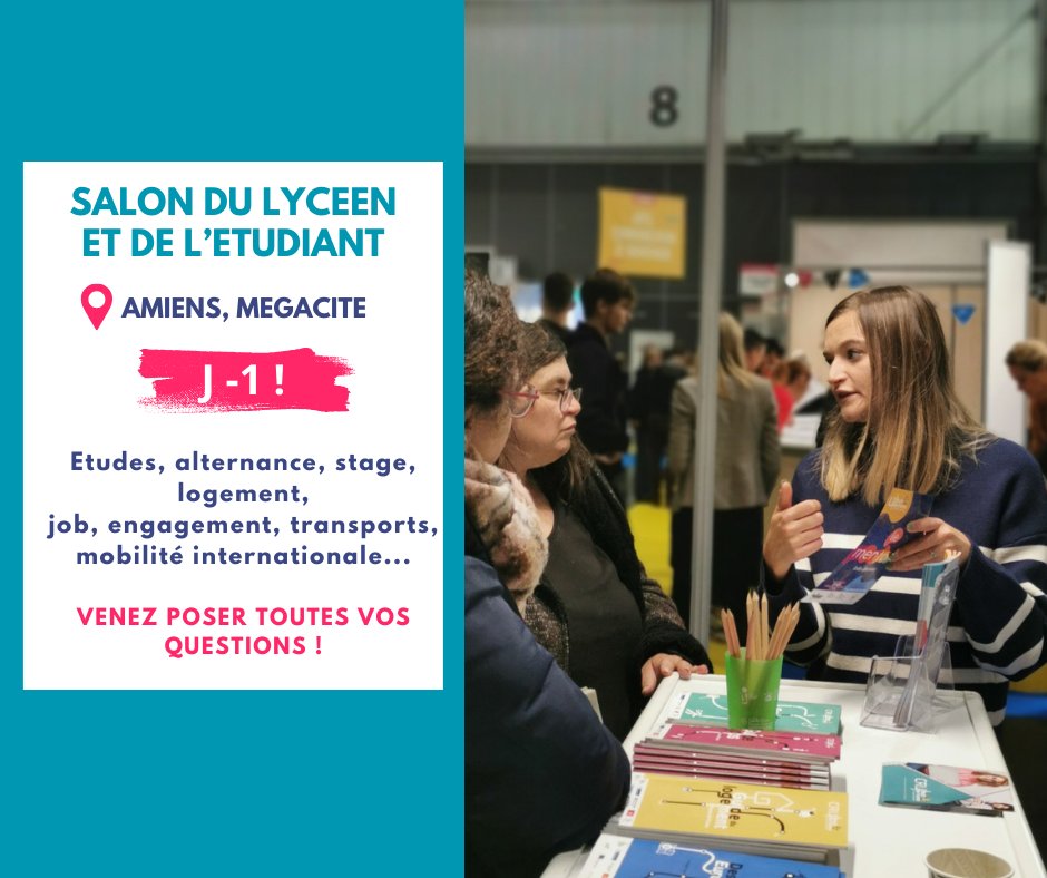 ⌛Le Salon du Lycéen et de L'Etudiant, à  #Amiens, c'est demain😉
👉Le CRIJ sera présent pour répondre à toutes vos questions liées à la poursuite d'études et à la vie étudiante 
📆 Ven 12 &amp; sam 13 janv 2024
🕘 De 9h à 17h
📍 Mégacité, Amiens
ij-hdf.fr/evenement/428/…