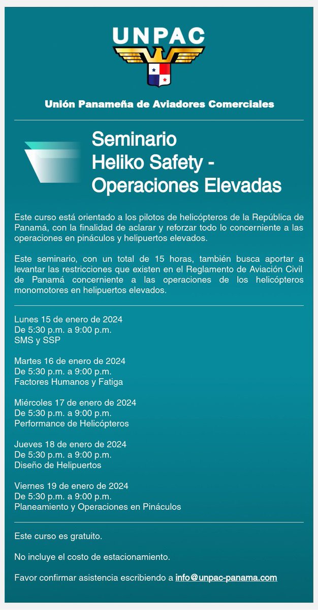 unpacpty's tweet photo. 📚Seminario Heliko Safety - Operaciones Elevadas https://t.co/uAzC3GE2DH