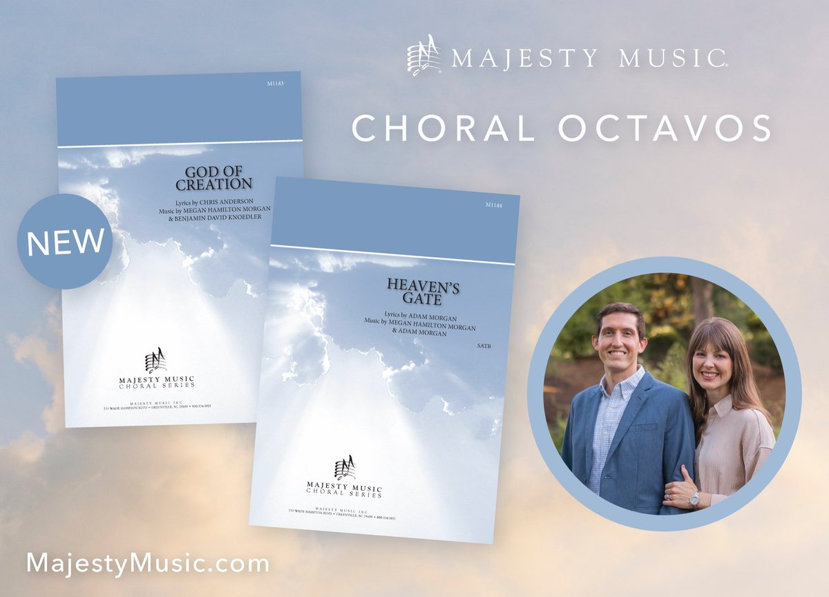 PatchAdventures's tweet image. Our two new choral octavos "God of Creation" and "Heaven's Gate" are now available!
You can preview the sheet music and listening tracks at MajestyMusic.com

#MajestyMusic #ChoralOctavos #OrderToday