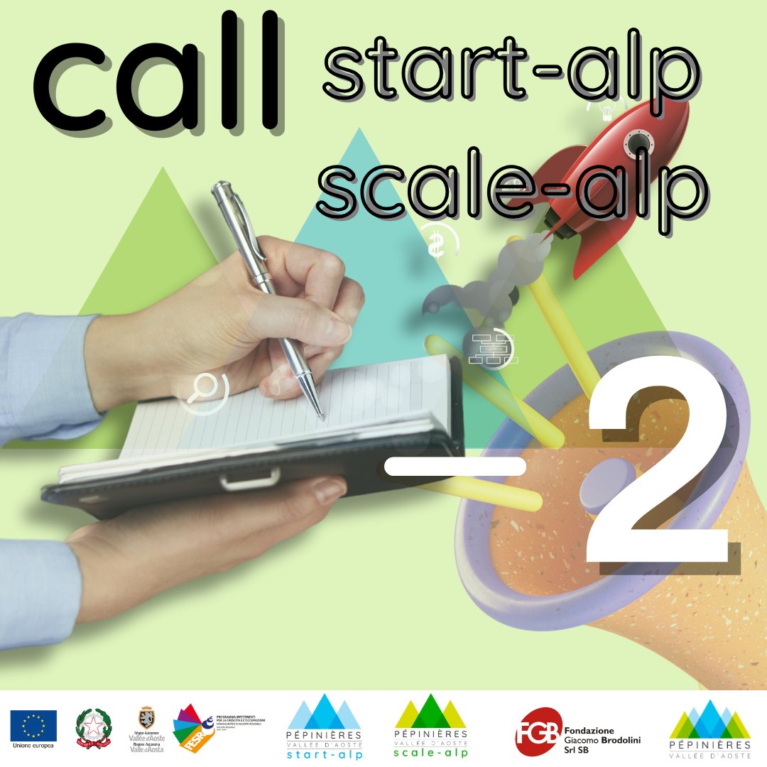 Pepinieres_VDA's tweet photo. #Call4Startup
🚀 Mancano pochi giorni alla scadenza delle nostre call di incubazione #StartAlp e accelerazione #ScaleAlp
Avete tempo fino a domenica 14 Gennaio per applicare alle nostre call.
Per info👉 https://t.co/szHEjJD7OH
#startup #startupitalia #innovazione https://t.co/dZsicUbC1P