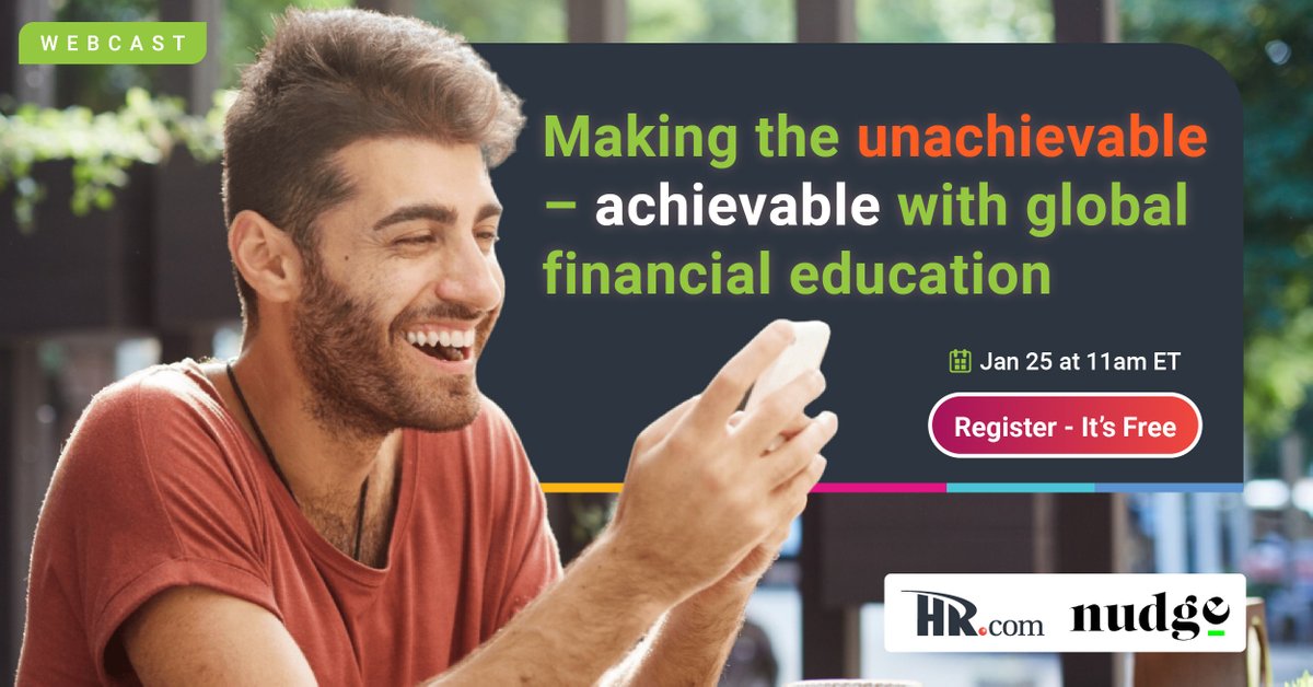 HRdotcom's tweet photo. What is your company doing to help the 40% of employees seeking guidance for achieving financial goals? Join @nudgeglobal to unpack the power of #financialeducation and learn how to empower your people to take action on their #employeebenefits. https://t.co/VWupEKsEn1 https://t.co/eHQnvuBCGo