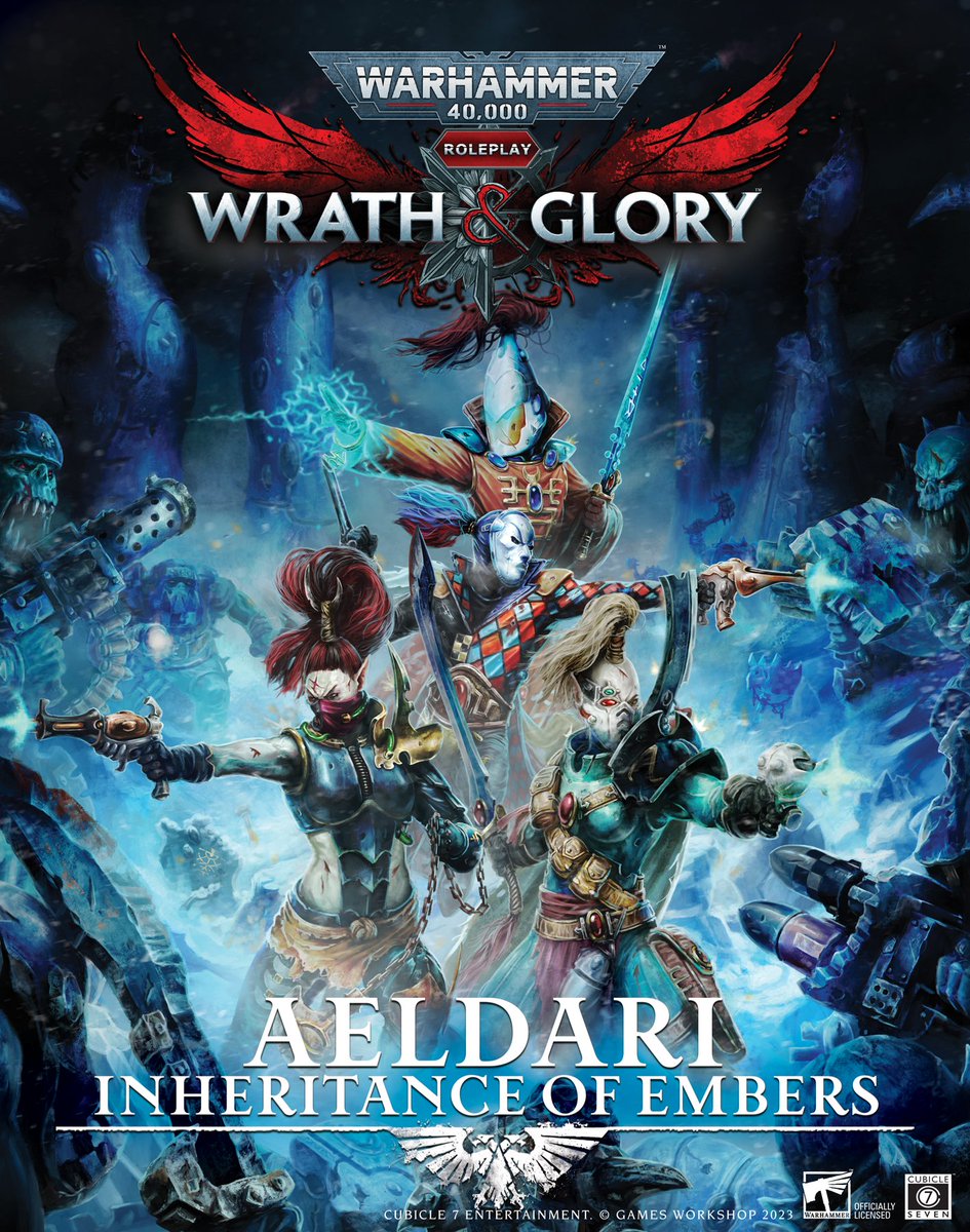 cubicle7's tweet photo. Warhammer 40,000: Wrath and Glory: Aeldari: Inheritance of Embers now available to pre-order! 
Available here: https://t.co/eNDsZcwASN

For the next 7 days 40% off -
Wrath &amp; Glory Core Rulebook https://t.co/rz2lVaZLsb
&amp;
Wrath &amp; Glory, Church of Steel: https://t.co/VACet7exGf https://t.co/UWwfjTzvKA