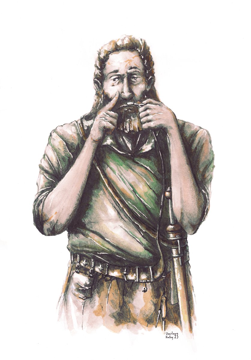 Comission I've done for an Archeological Journal, depicting a Germanic warrior inhaling performance enhancing dust before battle, using a spoon shaped belt attachment.

#traditionalart #drawing #illustration #historical #comission #art #watercolor #mixedmedia
