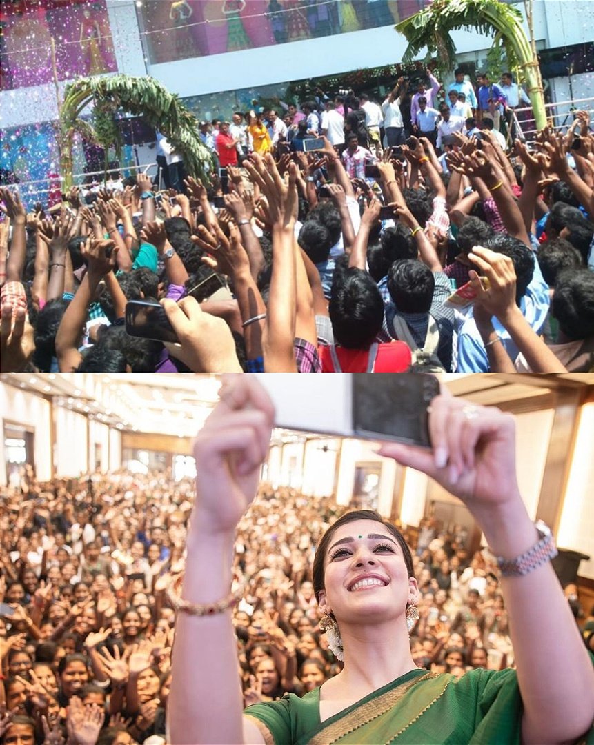 Pic 1 - 2015, when she visited Salem for a shop opening.

Pic 2 - 2024, when she visited Salem again for the success meet of her own brand Femi9.

Phenomenal growth. Unstoppable craze. Unparalleled stardom. 

#Nayanthara for you ! 👑❤️