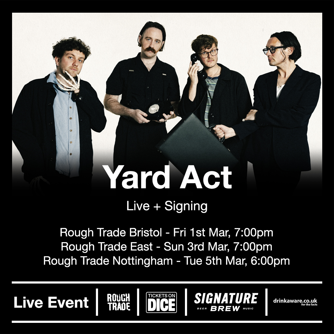 RoughTrade's tweet photo. JUST ANNOUNCED

@YardActBand LIVE + SIGNING at Rough Trade

A much welcome return of the Leeds post-punkers with a triple bill of in-stores celebrating the release of 'Where's My Utopia?' via @IslandRecords.

Tickets on sale tomorrow at 11am:
https://t.co/qXNwQrAMnY https://t.co/1m6rnmRTyp