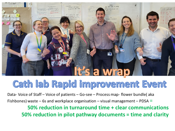 Super engaged Cardiology + Lab team absolutely smashing report out - brilliant improvement for patients and staff #PeopleFirst #powerofteams tests done now onto sustain 🚀👏👍 well done trainee SPC's @Caitylou7 and Craig . Just brilliant all -thank you👏