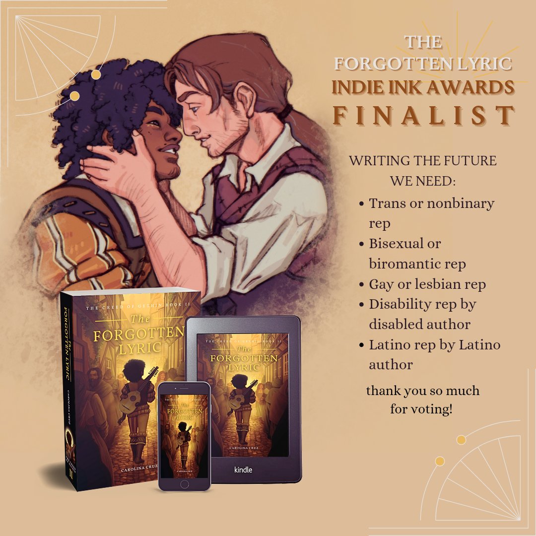 Hey here's a tweet I didn't write right before I went to sleep - My book the Forgotten Lyric has made it to the finals in the #IndieInkAwards for five categories! I'm beyond honored and excited to have made it this far, and good luck to all the other finalists!