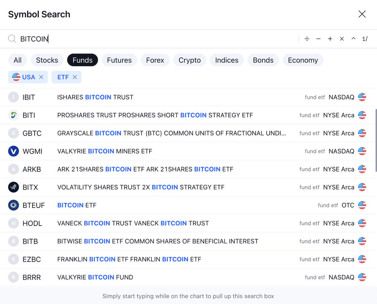 #BitcoinETFs are now on tradingview.
#Bitcoin #BitcoinETF