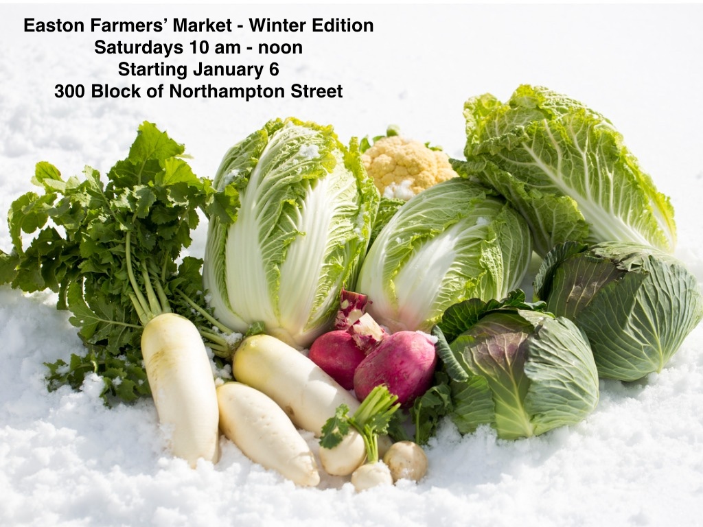 The Winter Edition of the #EastonFarmersMarket returns this Saturday from 10 am - noon in the 300 block of Northampton Street with a few new vendors joining in for a total of 19. eastonfarmersmarket.com