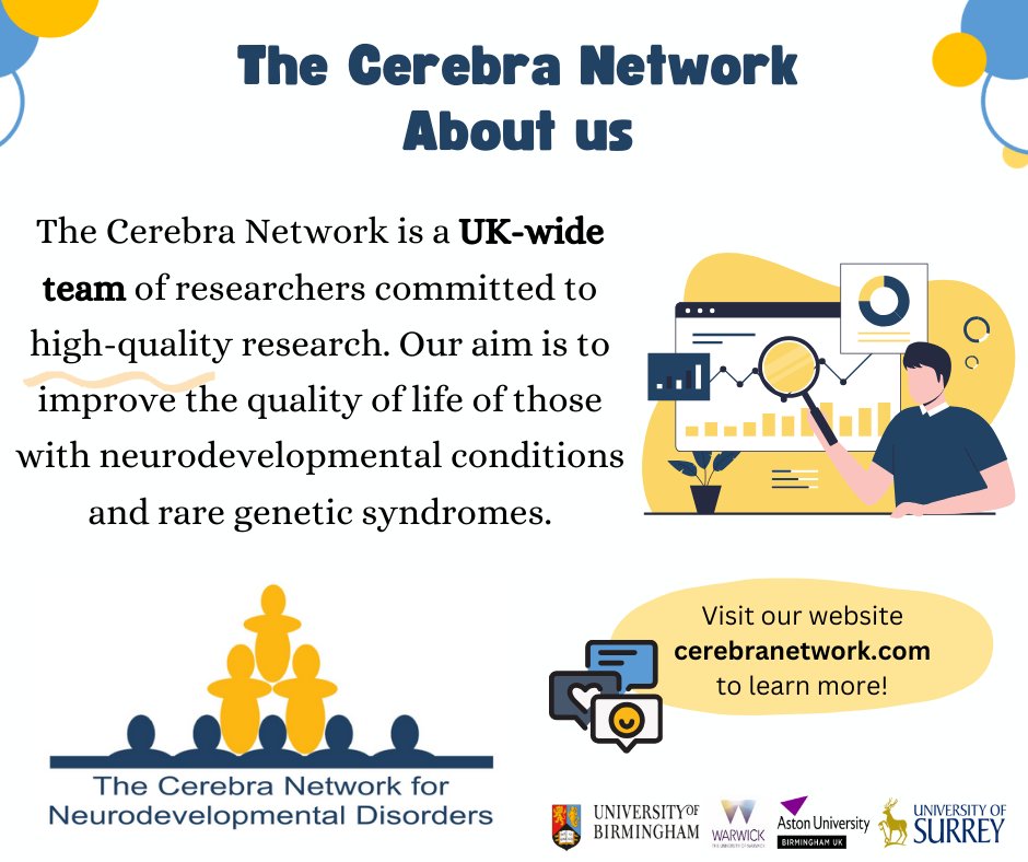 CerebraNetwork's tweet image. Who is the Cerebra Research Network?
We are a unique academic team that integrates knowledge across four leading institutions, focusing on children with rare and complex syndromes. Click this link to learn more: cerebranetwork.com