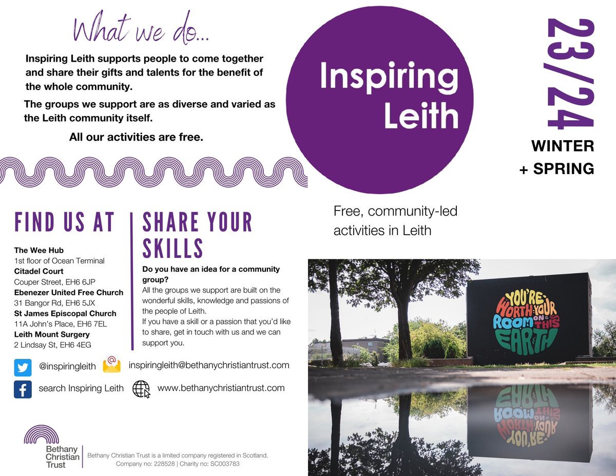 inspiringleith's tweet photo. Here is the programme of amazing, #free activities that we support in #Leith. All the groups are community led with a focus on #fun and #socialjustice https://t.co/ekxG8HLYA6