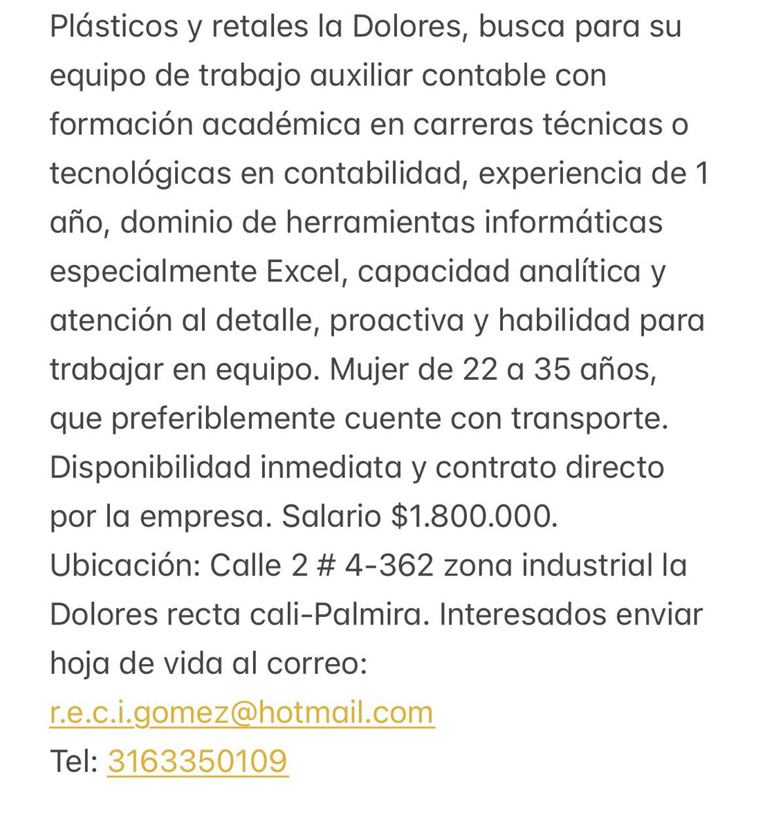 Fer9726ximena's tweet photo. #ofertaempleo #Cali #contabilidad https://t.co/LzUQESWpR3