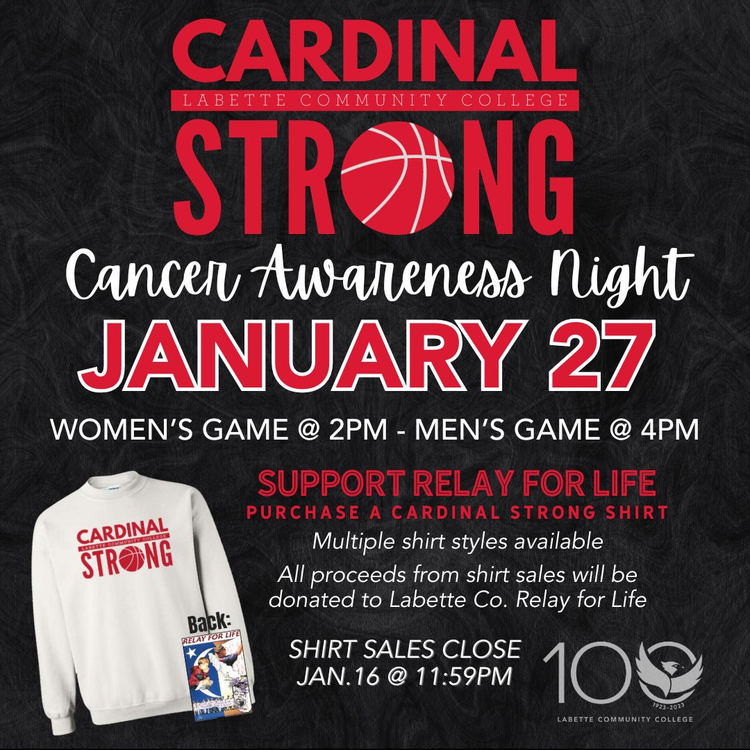 LabetteCards's tweet image. LCC will be hosting Cancer Awareness Game night to benefit Labette Co. Relay for Life.

Cardinal Strong Gear, featuring artwork by Ted Watts, can be purchased here: lccrelay24.itemorder.com/shop/home/

All proceeds from shirt sales will be donated to Labette County Relay for Life.