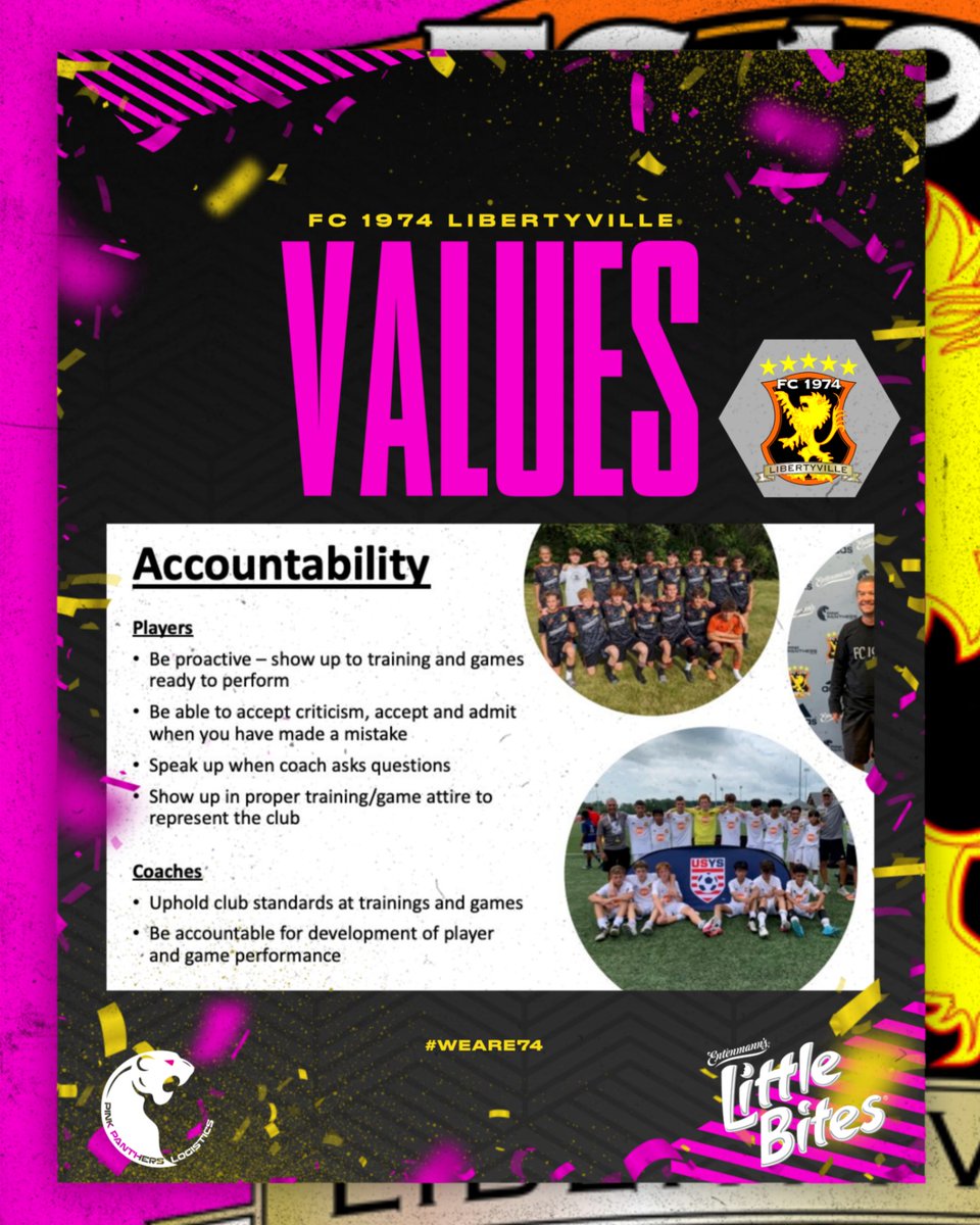Accountability  is to willingly accept responsibility for your actions. This is an important value in our club. This is how we live and breathe this value everyday. #weare74