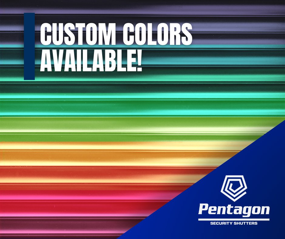 PentagonShuttrs's tweet image. Did you know? Our shutters can be ordered in custom colors! 🌈

Whatever your project needs we can find a solution! 

Ask about custom colored shutters today!

#pentagonshutters #securityshutter #customsolutions #customcolor