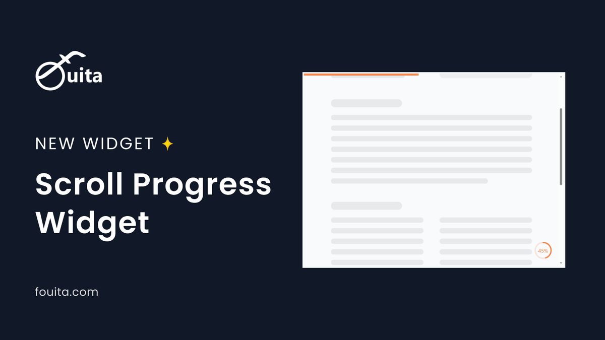 FouitaHq's tweet photo. Scroll Progress Widget
When scrolling through a long page, users would like to know where they are. This widget help:
✔ Animate a progress bar when scrolling
✔ Show progress stats
✔ Combine back to the top with the progress stat 
Templates: https://t.co/vFZM9uwrZL https://t.co/mOe4OAyVax