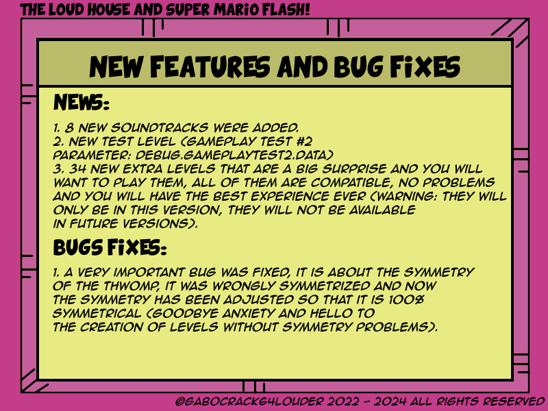 gabocrack64's tweet photo. 🧡💜NEW VERSION!💜🧡

- News and Changes!🌟✨👍✨🌟

 Video: https://t.co/zPUfIuPkDE
#theloudhousefandom #ronniecoln #supermariobros #supermarioflash #mariobros #fanmade #fangame #mod #gabocrack64 #gabocrack64louder #indev https://t.co/nVacqXYFcf