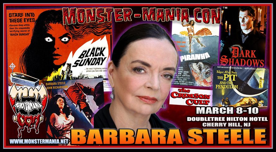 Horror Queen BARBARA STEELE joins @MonsterManiaCon March 8-10 in Cherry Hill, NJ!
Tix: monstermania.net
#goth #gothichorror #witch #MarioBava #BlackSunday #VincentPrice #RogerCorman #ChristopherLee #BorisKarloff #darkshaows #horror #horrorfamily #horrorfans #cosplay