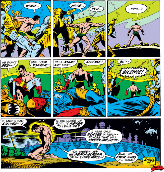 MarvelADay's tweet photo. #MarvelADay #SM56 It's a massacre! The Atlanteans didn't notice that the Banari were unarmed and slaughter the whole bunch including poor Coral! The Haab escape and will be seen in a couple issues though, so there's that at least. - VA https://t.co/6FUhWvkbLw