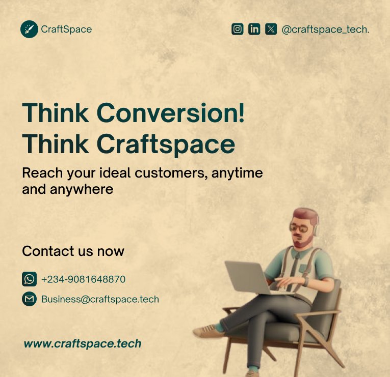 craftspace_tech's tweet photo. Are you still struggling to run ads for your business? We understand how stressful the process can be. But as always, we here for you!
Get Ready to reach those business goals in style?
Let our ad campaigns
work their magic, so you can say goodbye to stress and hello to success! https://t.co/RSMJvaY1Re