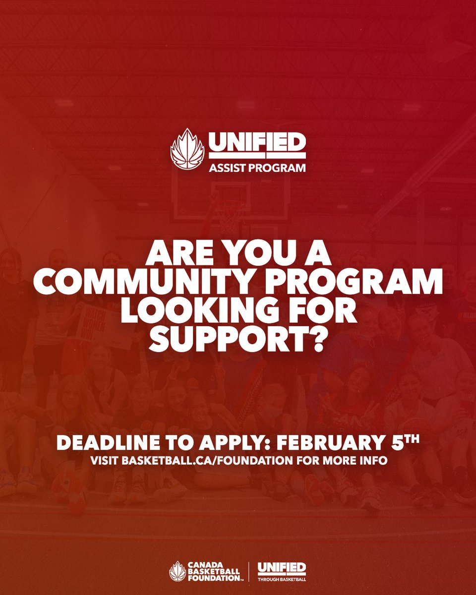 Expression of Interest Applications are open for the UNIFIED Assist Program The program aims to support community programs focusing on increasing access to the game within underserved & marginalized communities 🔗: basketball.ca/en/about/canad… Apply before Feb. 5th, 2024
