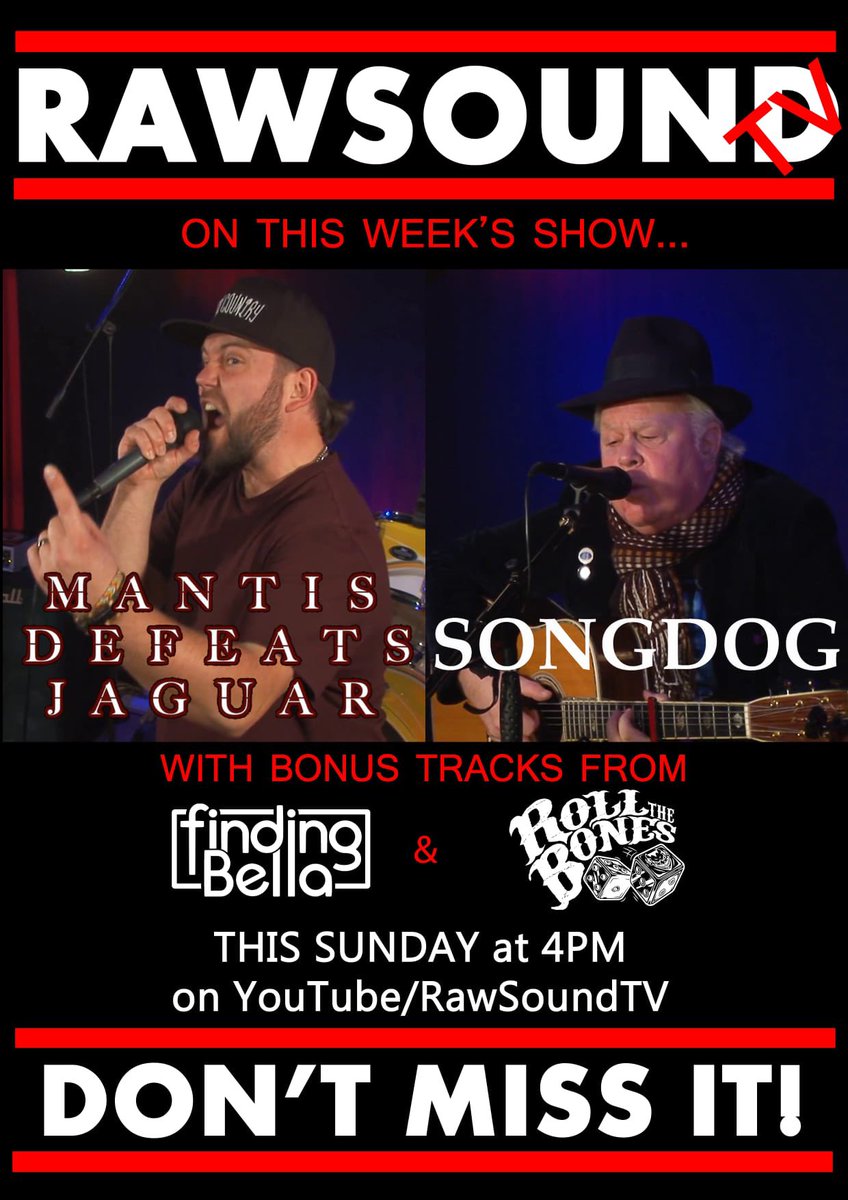 🚨NEW SHOW🚨Join us this Sunday at 4pm for a brand new episode of your favourite new music show from right here in #Birmingham Tune in for 2 superb acts #MantisDefeatsJaguar & @Lyndon_Morgans @_Songdog PLUS bonus tracks from @finding_bella & @RollTheBonesUK ❤️🖤Don’t Miss It❤️🖤
