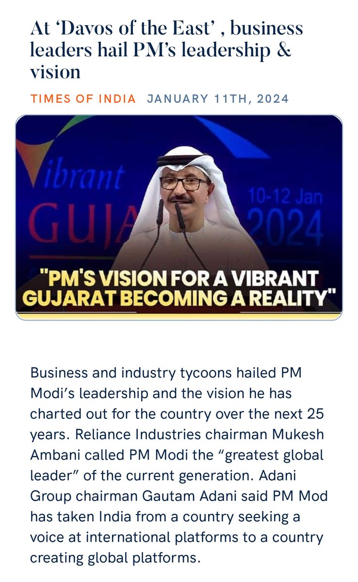 At ‘Davos of the East’ , business leaders hail PM’s leadership &amp; vision
timesofindia.indiatimes.com/india/at-davos… via NaMo App