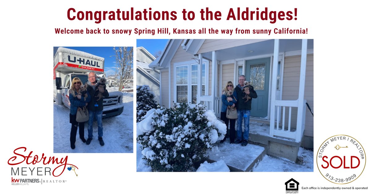 The Aldridges were referred to me by their Keller Williams Listing Agent in California. They wanted out of Cali to come back to Kansas. We found them this cute house in Spring Hill KS. Yesterday was the first time they saw it in person. 🏘️#justsold #kellerwilliamsrealtor