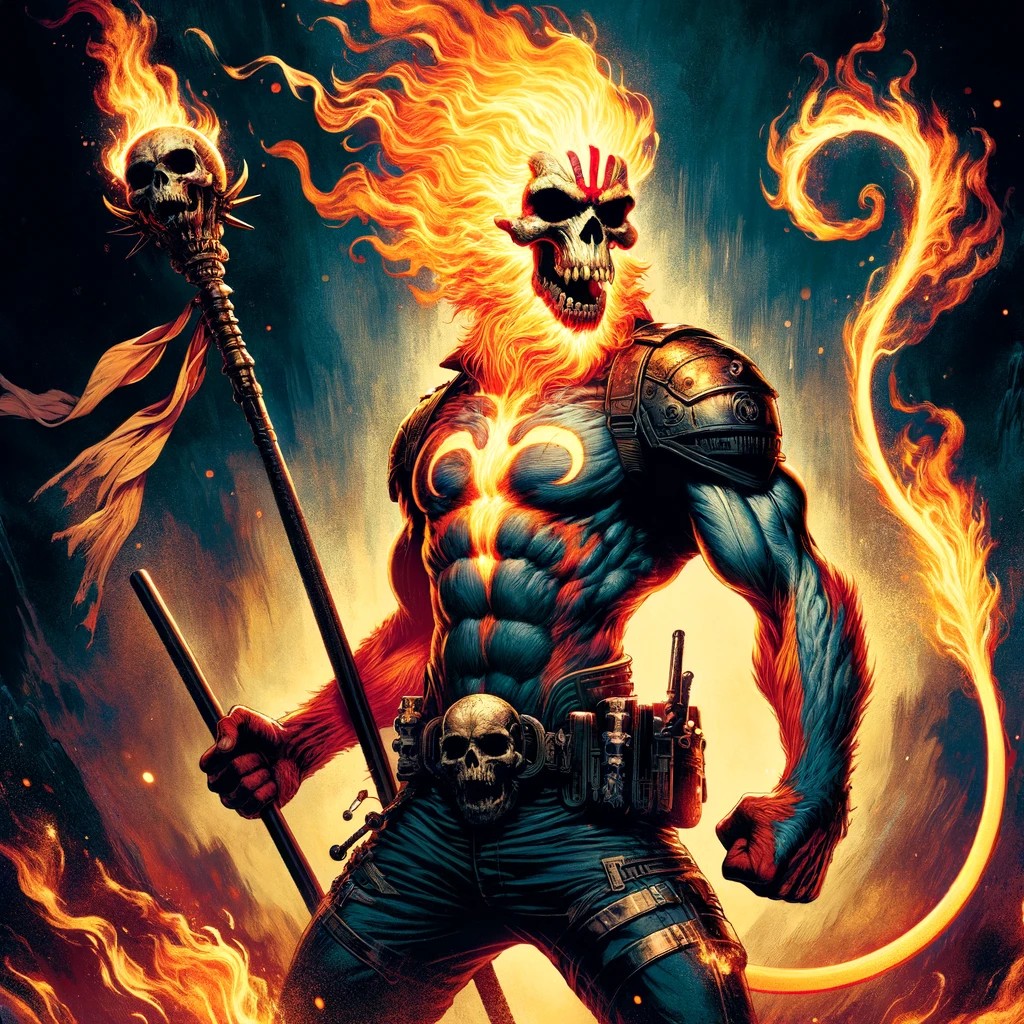 NightScreams0l0's tweet photo. 🔥 Blending Myth and Marvel! Unveiling a unique fusion of ancient legends and modern superhero vibes – Lord Hanuman reimagined as Ghost Rider. #Hanuman #HanumanReview #HanuManEverywhere #HanumanOnJan12th #HanuManRAMpage https://t.co/8wddOnIa4h