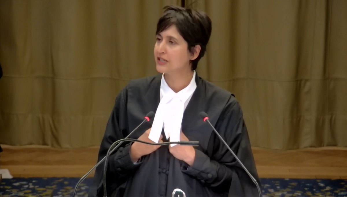 🇵🇸🇿🇦South African lawyer Adila Hassim at Int'nl Court of Justice calling out Israel for it's genocidal acts: “Genocides are never declared in advance, but this court has the benefit of past 13 weeks of evidence' In Arabic, Adila means 'Justice', & Hasshim means Crusher of Evil.