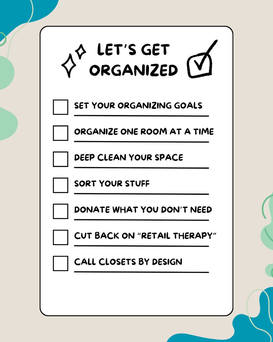 ClosetsByDesign's tweet image. January is #GetOrganizedMonth and we’re excited to start the year off strong! Here are some #TidyTips to get your home, your closet, and your life more organized! 👕👖👟⁣
⁣
#ClosetsbyDesign #HomeOrganizers #GetOrganized