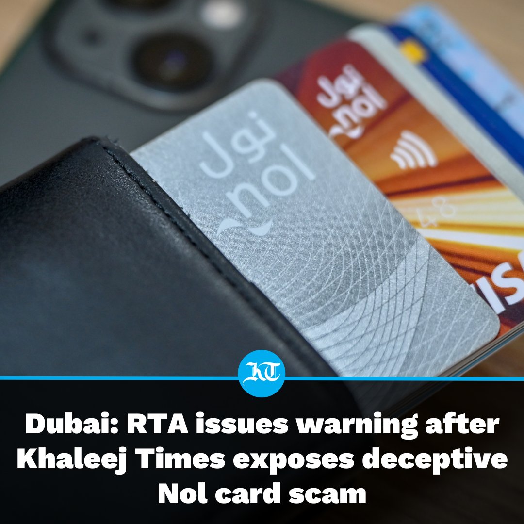 khaleejtimes's tweet photo. The @rta_dubai has issued a warning to customers and users of public transport and #Nolcards regarding fraudulent marketing campaigns involving the sale of fake Nol cards.
This caution comes in the wake of a recent report by #KhaleejTimes, which uncovered deceptive websites mimicking the RTA's platform to defraud individuals seeking to top up their smart cards.
Read more: https://t.co/l0btQThLeS