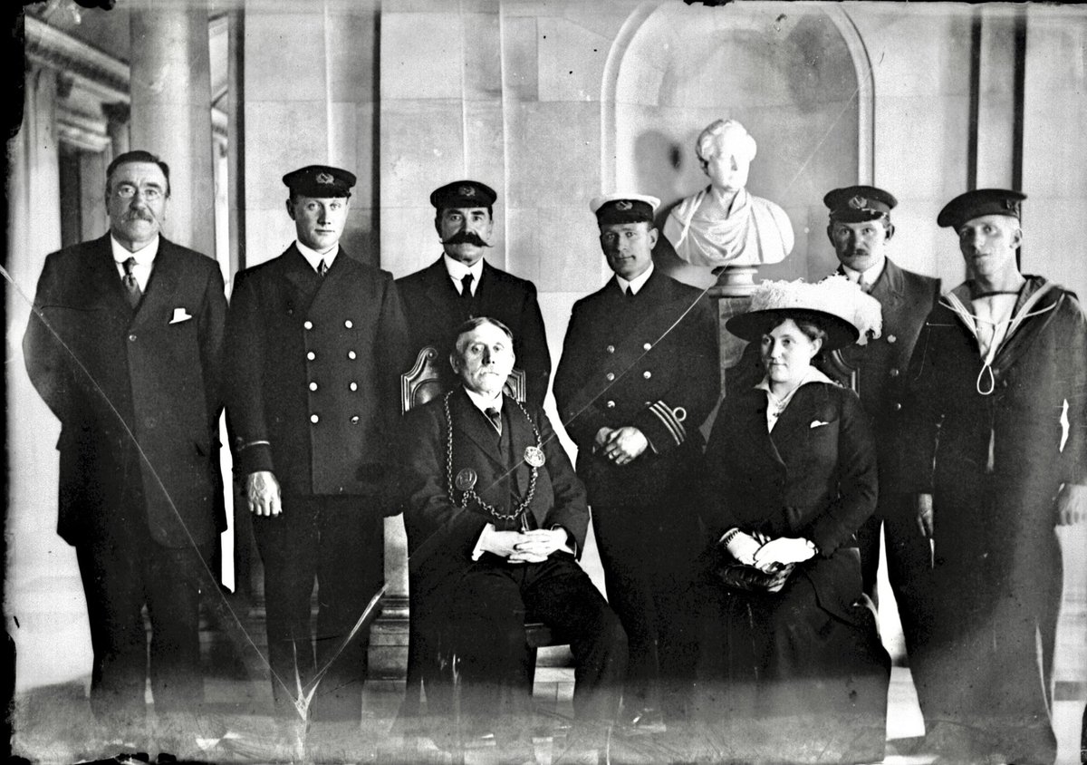 Just a reminder I’m at @Old_LowLight on Saturday talking about @shieldsgazette as the Shipping Telegraph. One story I’ll be telling is about the captain and crew of a little Tyne collier - some seen here with the Mayor at South Shields Town Hall - who took on a U-boat and won!