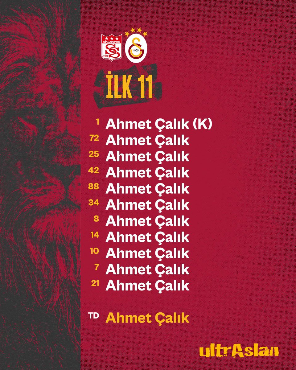 GALATASARAYIMIZIN İLK 11'İ!

#BugünGünlerdenGALATASARAY

#ultrAslan