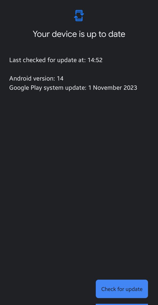 imAlter_Ego's tweet photo. What is the Google Play system patch in your Android? 

Mine is November 2023

If yours is less than Nov, pls check for update!

#Android #GooglePlaySystemUpdate https://t.co/qXf9d7ILCY