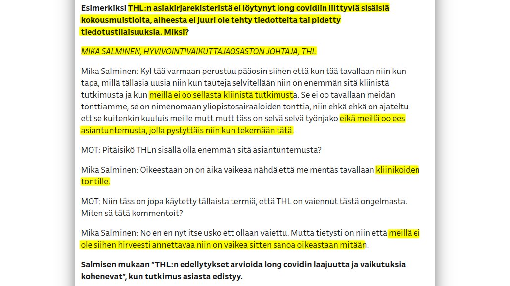 EKalmanen's tweet photo. Näin @mika_salminen väisteli THL:n vastuuta long covidista MOT:ssa 12.5.2023.

1/ https://t.co/DpCgrxiRxc