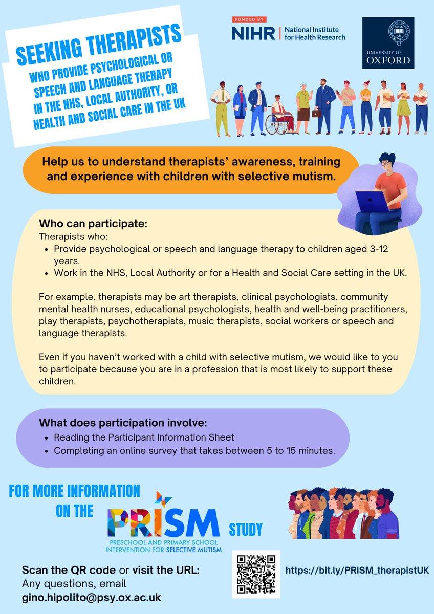 📢 Calling all #educationalpsychologists who work with children aged 3-12 years in either a Local Authority or Education Authority setting in the UK.  Help us understand therapists’ awareness, training, and experience with children with selective mutism.