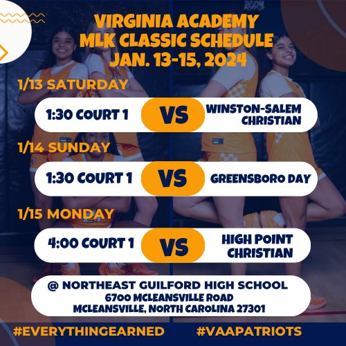 We are looking forward to traveling to North Carolina this weekend and participating in the MLK Classic Tournament!

🏀GO PATRIOTS!🏀

#EverythingEarned #VAA